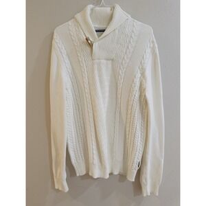 Sean John Men's Fisherman Cable Knit‎ Sweater Size Large Toggle Shawl Collar